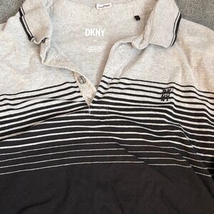 DKNY Men's Striped Gray and Black Sweater